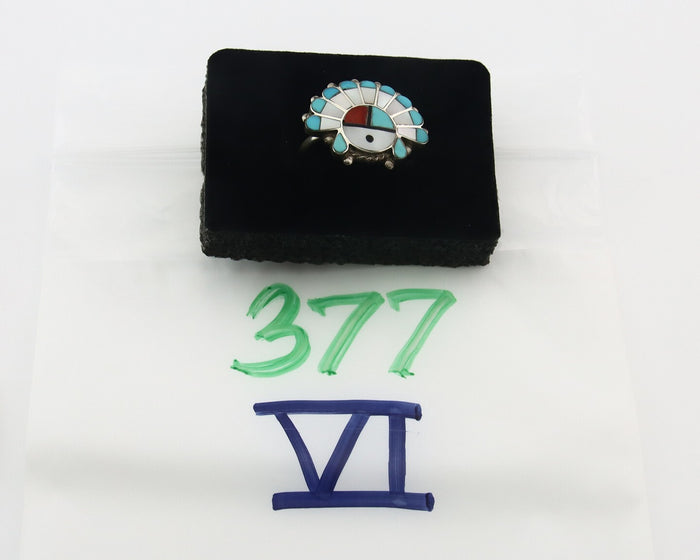 Vintage Zuni Ring 925 Sterling Silver Natural Gemstone Signed ELR Size 8.25