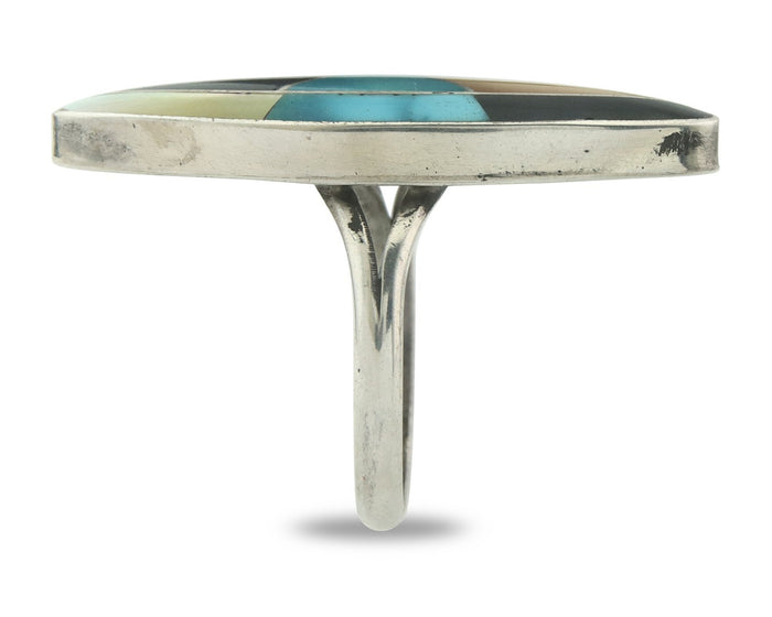 Vintage Zuni Ring 925 Sterling Silver Natural Gemstone Signed MK Size 6.25