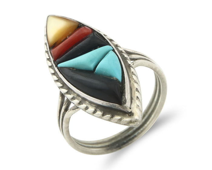 Vintage Zuni Ring 925 Sterling Silver Natural Gemstone Signed R & GT Size 6.25