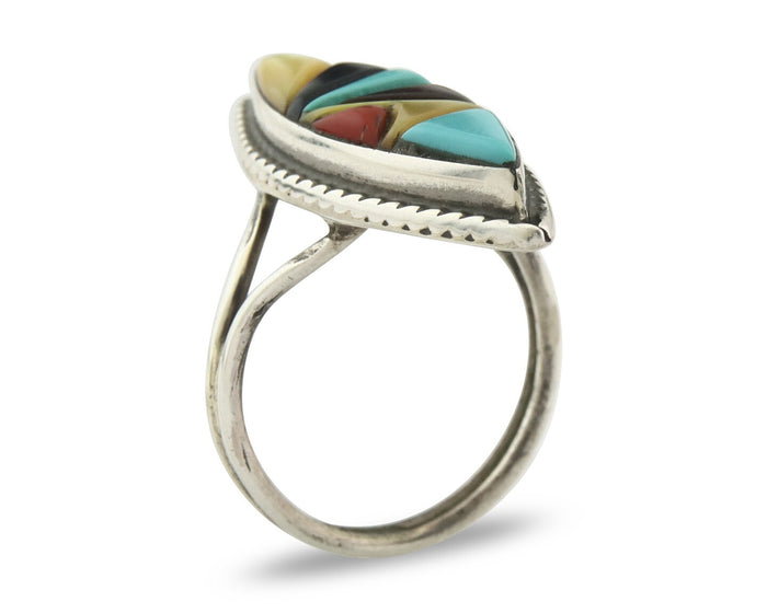 Vintage Zuni Ring 925 Sterling Silver Natural Gemstone Signed R & GT Size 7.5