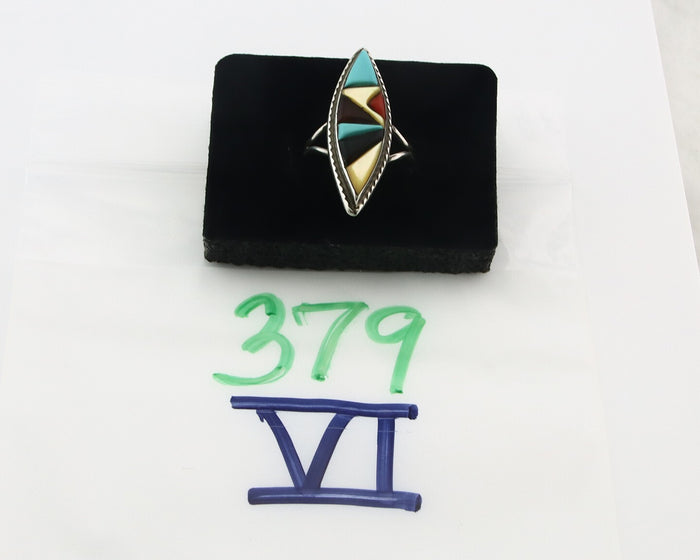 Vintage Zuni Ring 925 Sterling Silver Natural Gemstone Signed R & GT Size 7.5