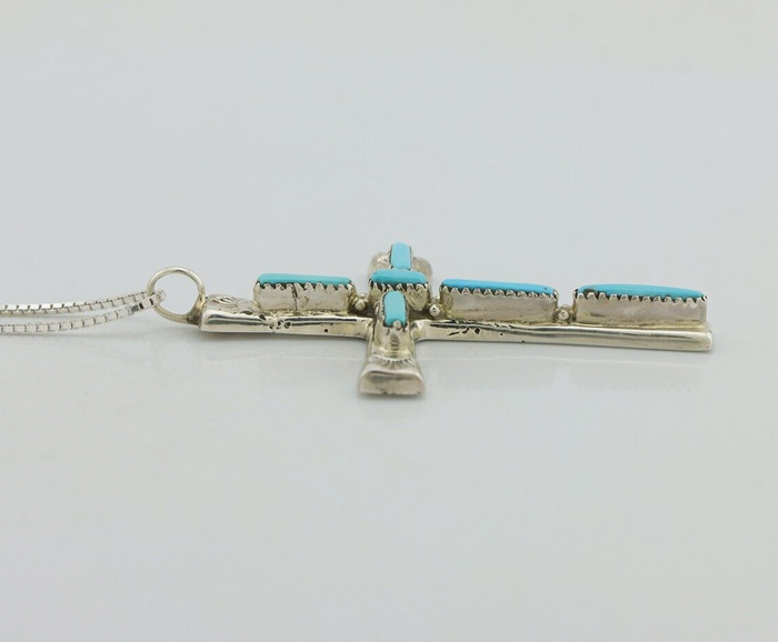 Zuni Cross Necklace 925 Silver Blue Turquoise Signed L IULI C.80's