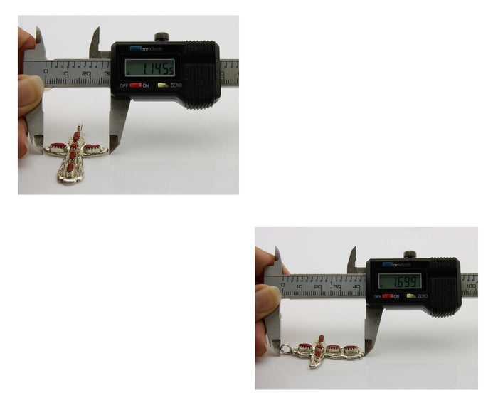Zuni Cross Pendant 925 Silver Mediterranean Coral Signed W Iule C.80s