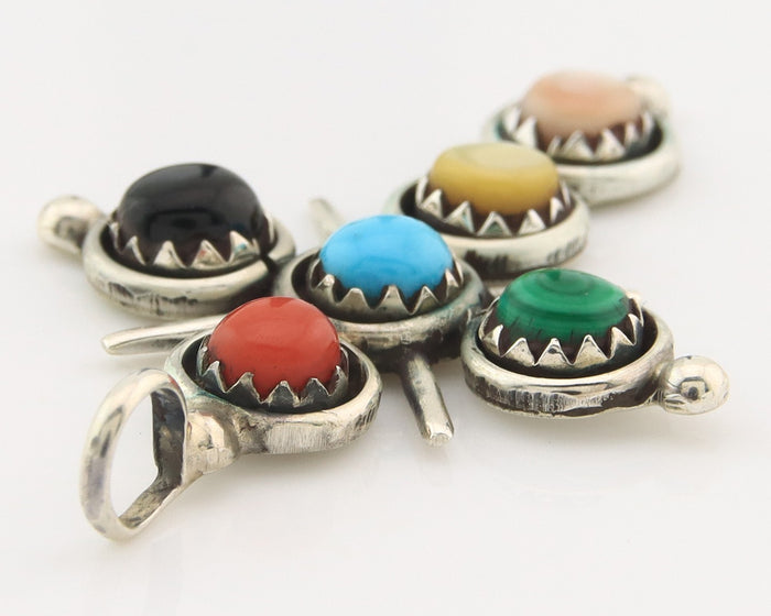 Zuni Cross Pendant Sterling Natural Gemstone Authentic Traditional Signed H&M