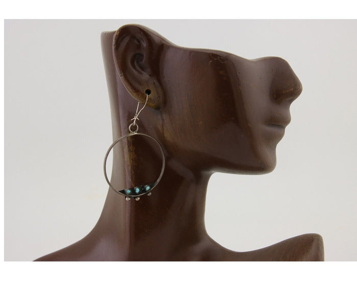 Zuni Dangle Earrings 925 Silver Blue Turquoise Native American Artist C.80's