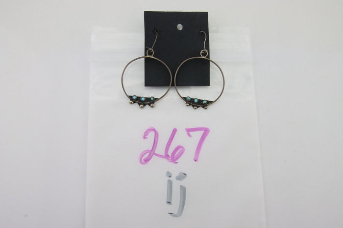 Zuni Dangle Earrings 925 Silver Blue Turquoise Native American Artist C.80's