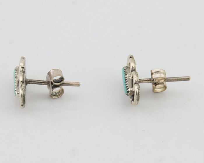 Zuni Earrings 925 Silver Natural Blue Turquoise Native Artist C.80's