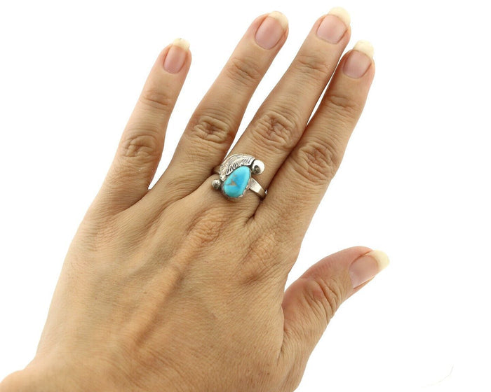 Zuni Ring 925 Silver Natural Mined Blue Turquoise Artist Signed Simplicio C.80's